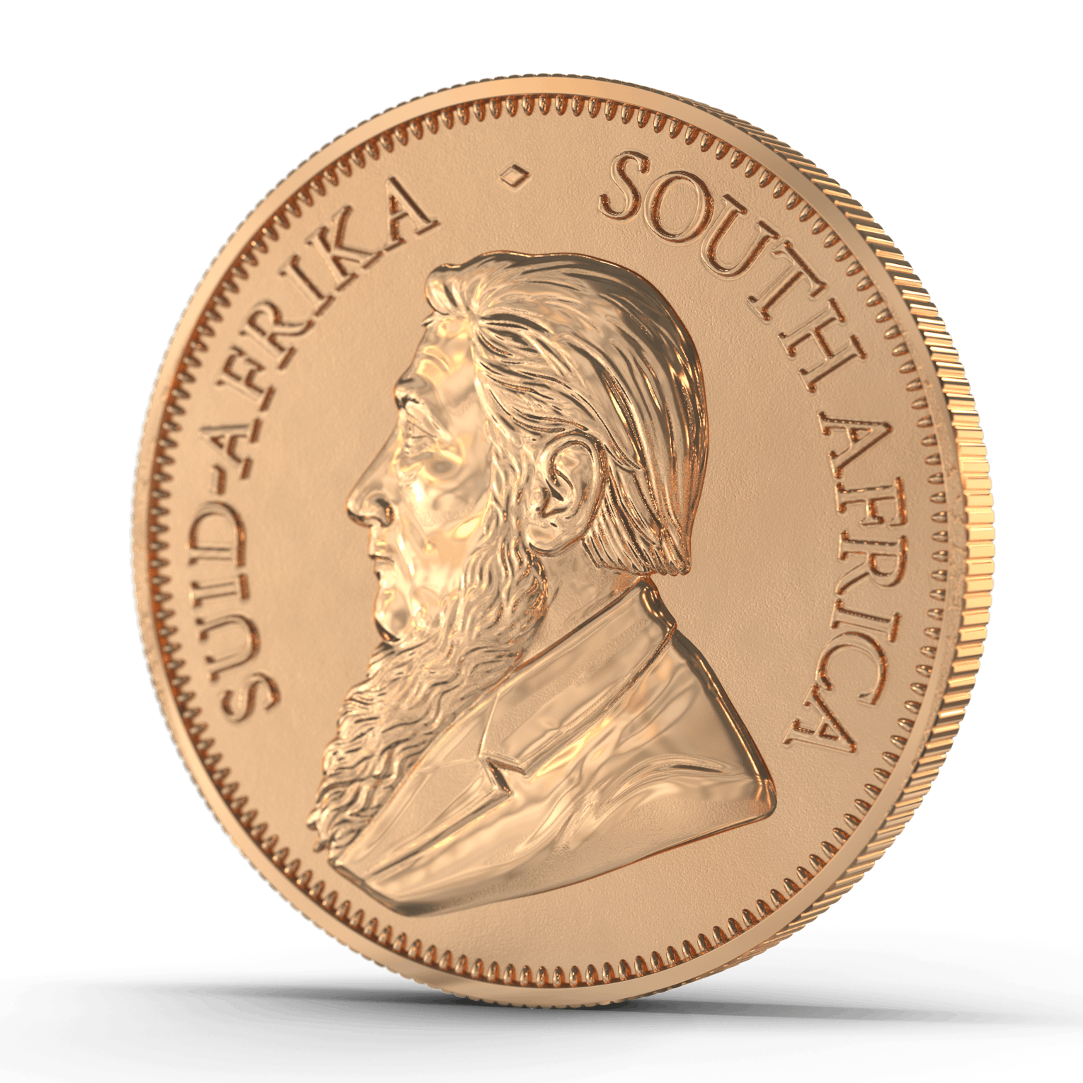 In der Mitte des Bildes ist die Vorderseite der Krügerrandgoldmünze dargestellt. Auf dieser ist ein Porträt von Paul Kruger sowie den Landesnamen in Afrikaans (Suid-Afrika) und Englisch (South Africa) zu sehen. Die Krügerrand ist auch im Goldgeschäft in Görlitz erhältlich.